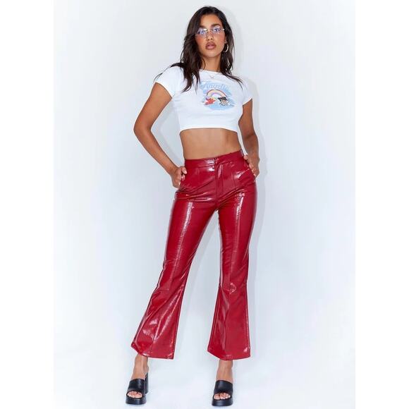 NEW Polly Princess Red Faux Madi Pu Vegan Patent Leather High Waist Pants Size 6 - Picture 13 of 13